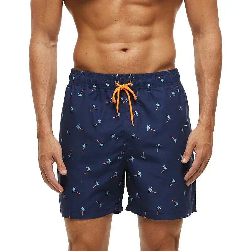 Men's Swim Shorts with Print, Pockets, and Drawstring