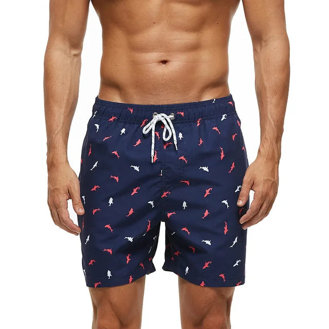 Men's Swim Shorts with Print, Pockets, and Drawstring