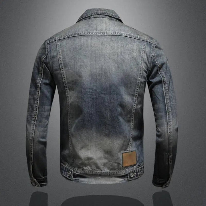 Men's Denim Jacket with Zipper and Relaxed Fit