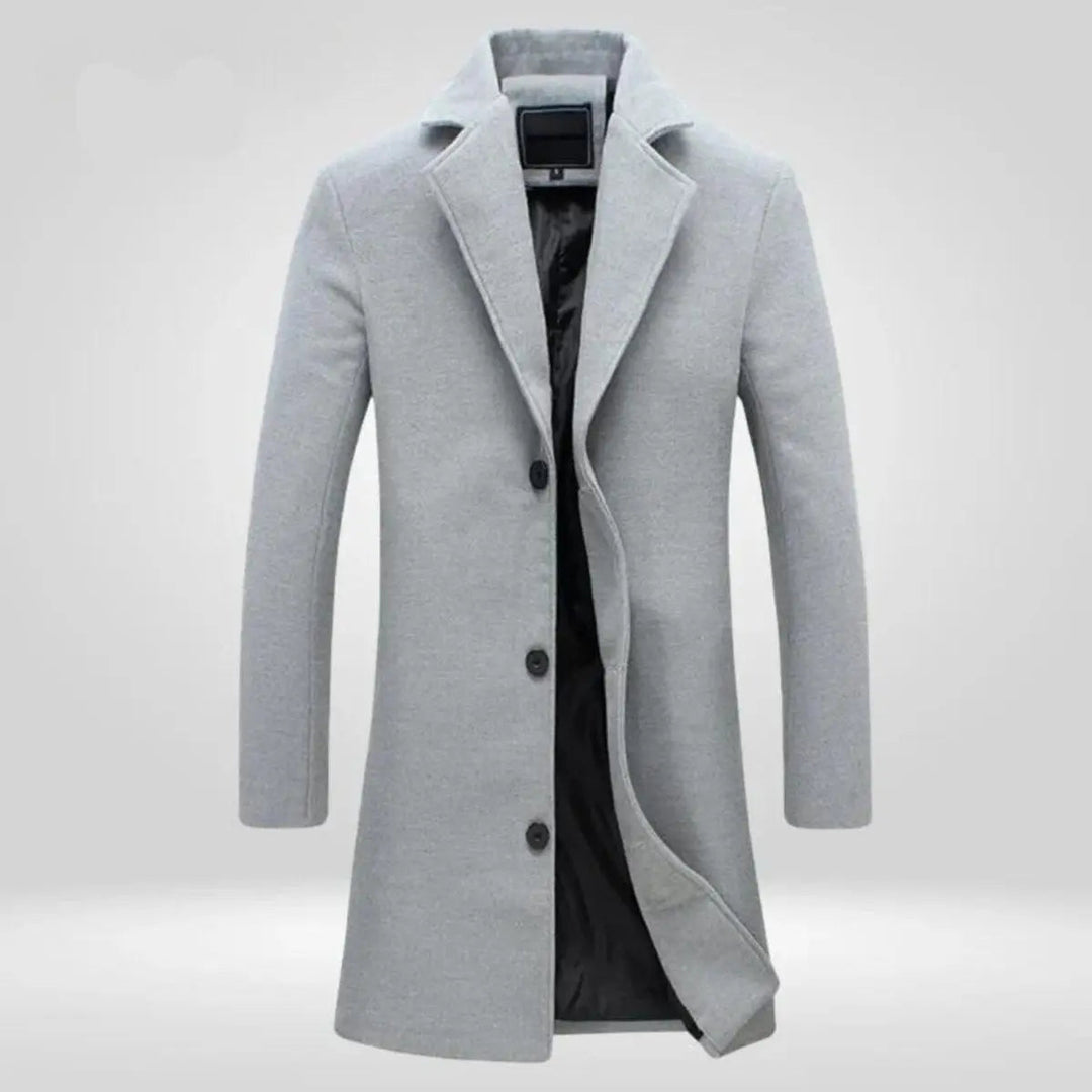 Men's Single-Breasted Long Overcoat Timeless Winter Style, view 2 - Elena Harper
