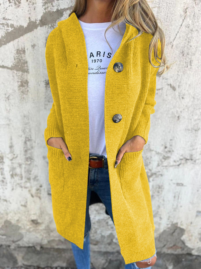 Ladies Long Knitted Cardigan with Hood and Pockets