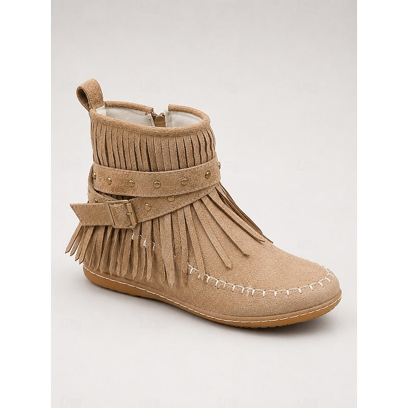 Florence - Chic Fringe Flat Ankle Boots