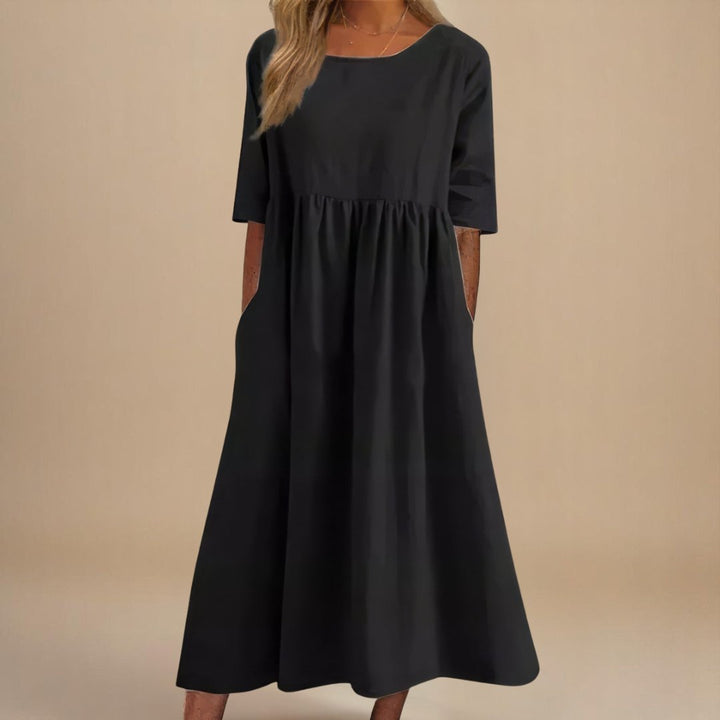 Rosie | Midi Dress Linen Half-Sleeve Gathered Waist Relaxed