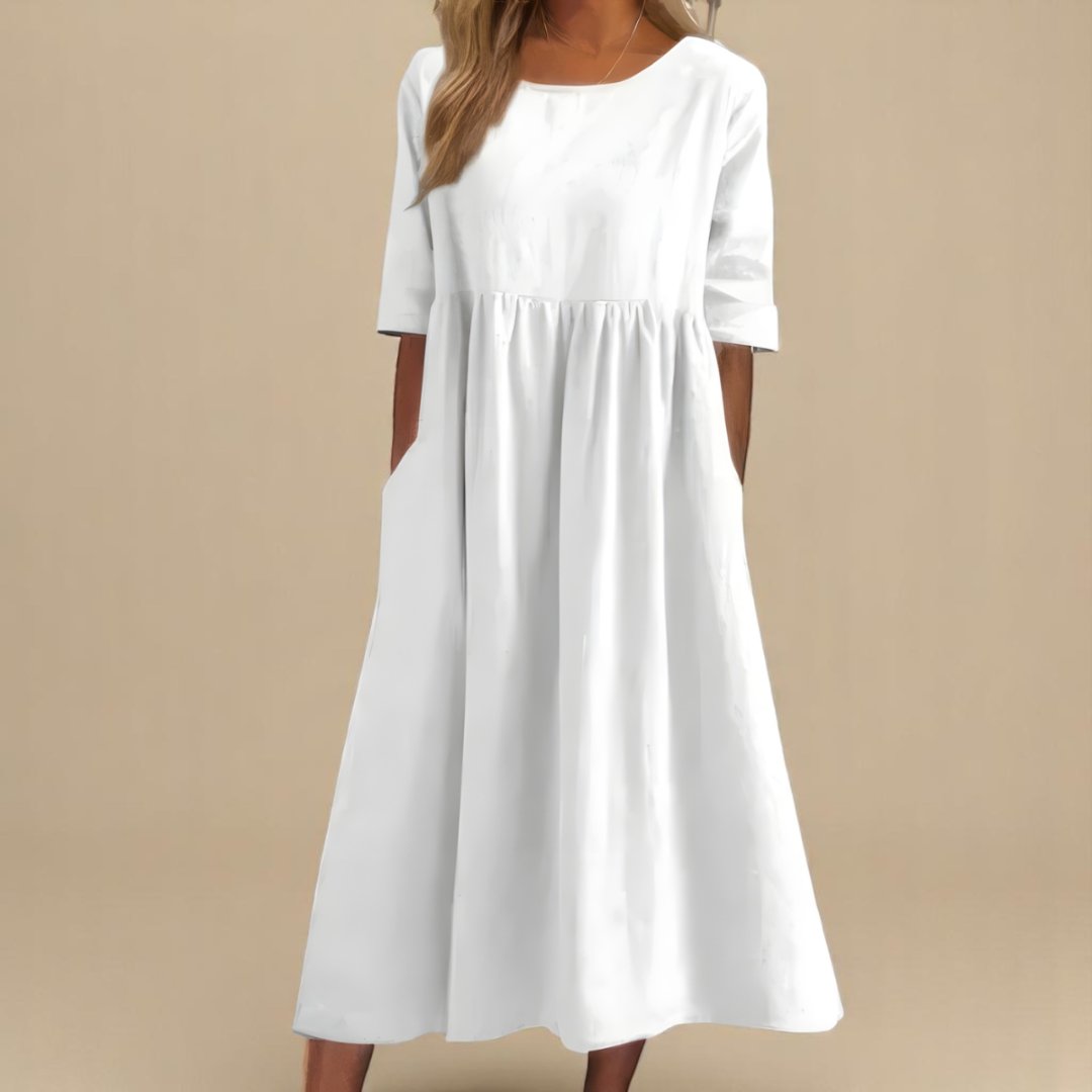 Rosie | Midi Dress Linen Half-Sleeve Gathered Waist Relaxed