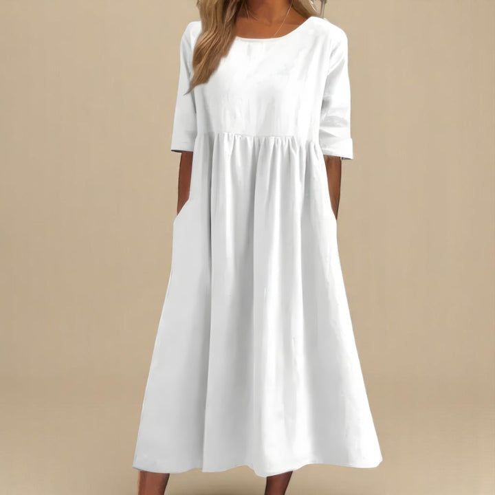Rosie | Midi Dress Linen Half-Sleeve Gathered Waist Relaxed