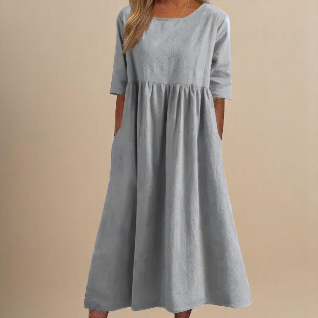 Rosie | Midi Dress Linen Half-Sleeve Gathered Waist Relaxed