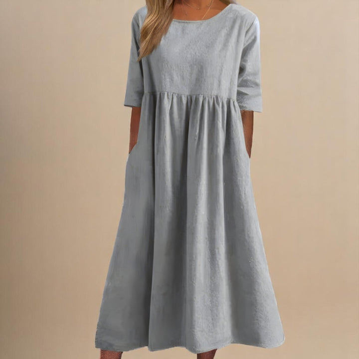 Rosie | Midi Dress Linen Half-Sleeve Gathered Waist Relaxed