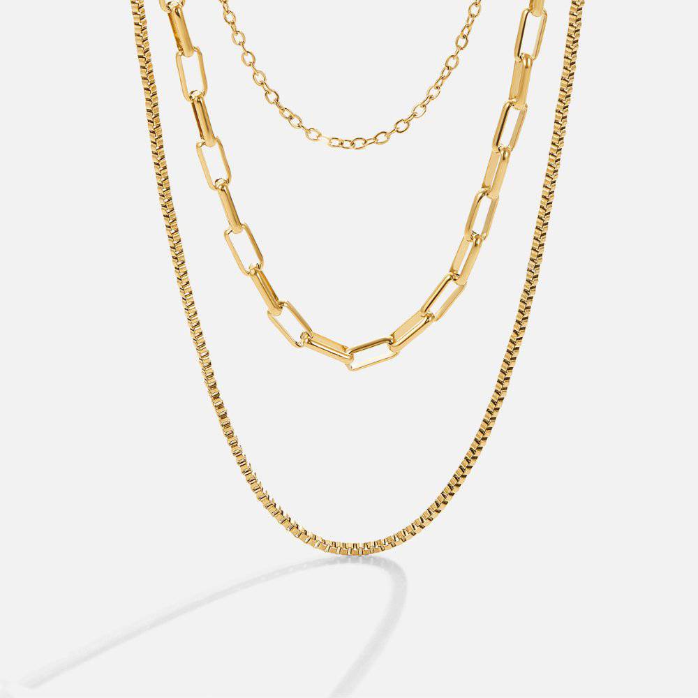 Miya™ luxury layered chain necklace by Emma & Rose Cape Town featuring delicate gold-tone chains and elegant design.