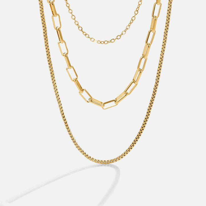 Miya™ luxury layered chain necklace by Emma & Rose Cape Town featuring delicate gold-tone chains and elegant design.