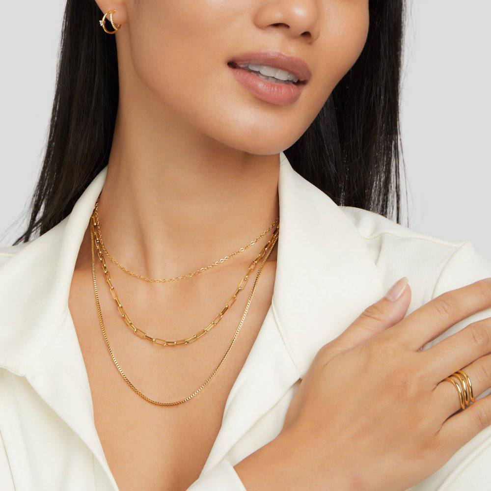 Miya™ luxury layered chain necklace by Emma & Rose Cape Town featuring delicate gold-tone links and elegant design.