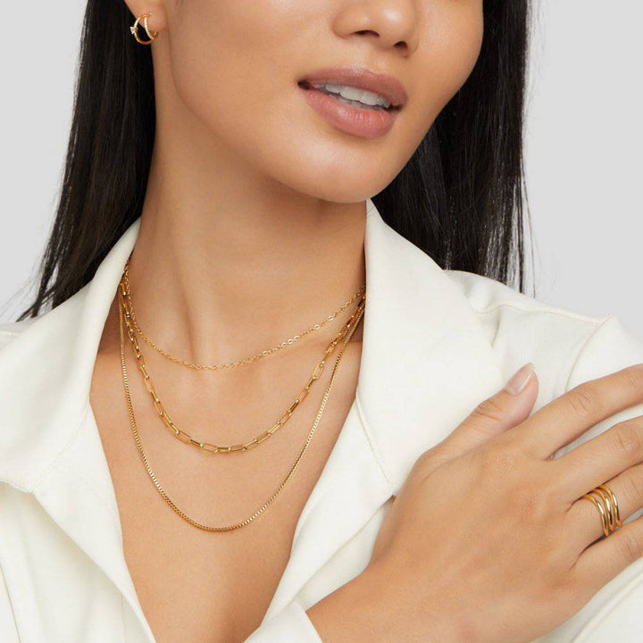 Miya™ luxury layered chain necklace by Emma & Rose Cape Town featuring delicate gold-tone links and elegant design.