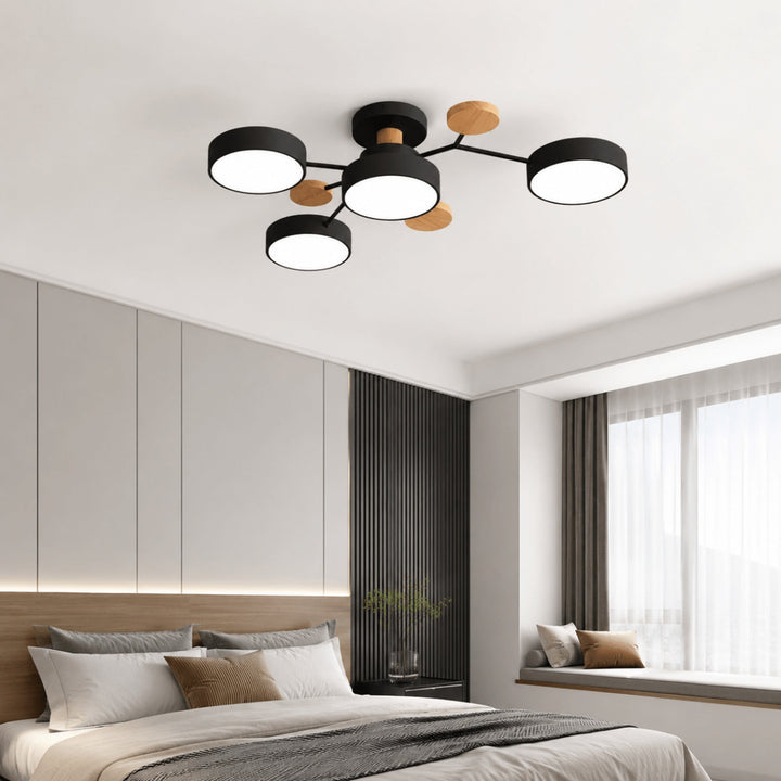 Modern Round Branch Ceiling Light With Wooden Accents