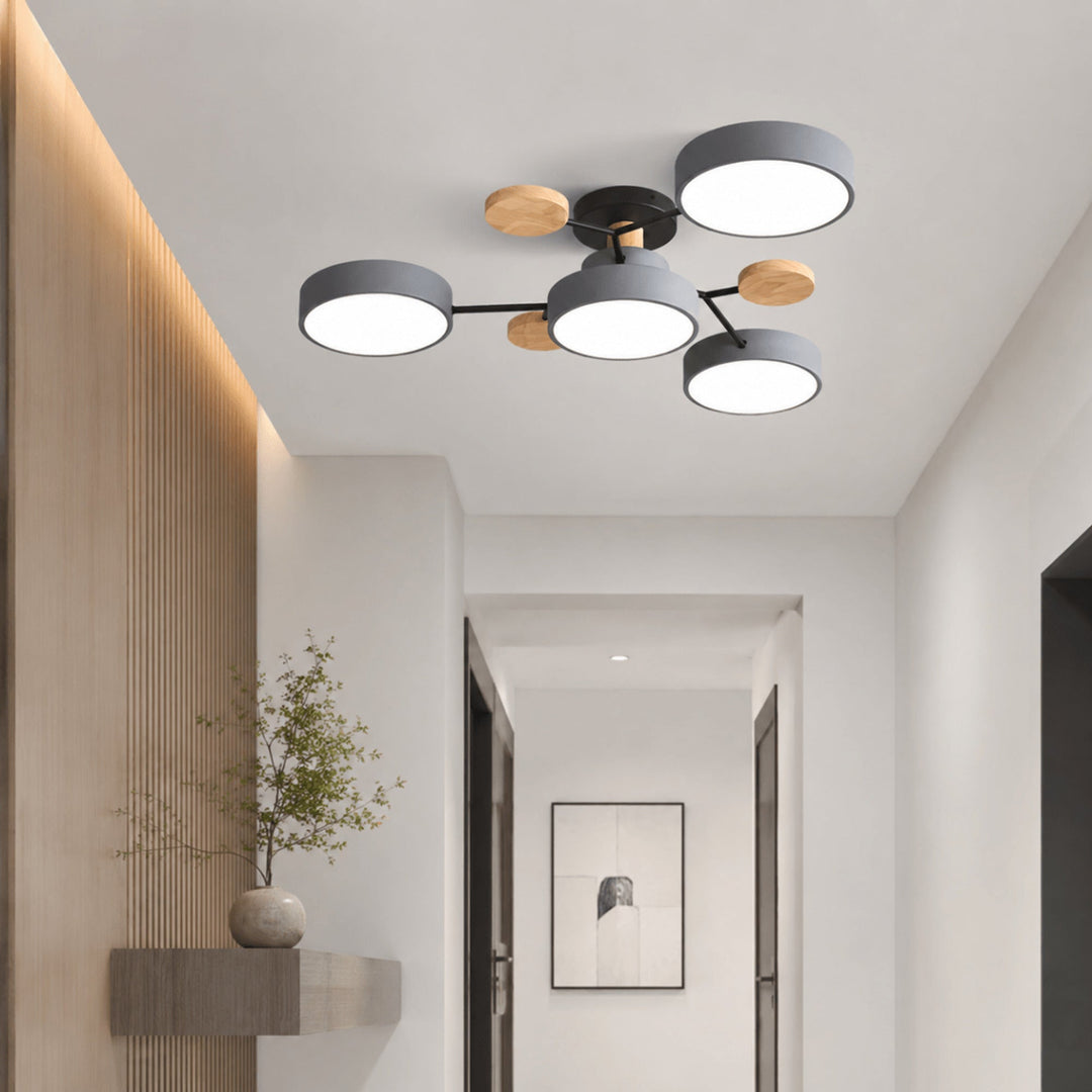 Modern Round Branch Ceiling Light With Wooden Accents