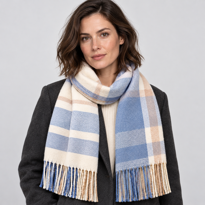 Montarello Women’s Scarf Check Tassel Brushed Soft