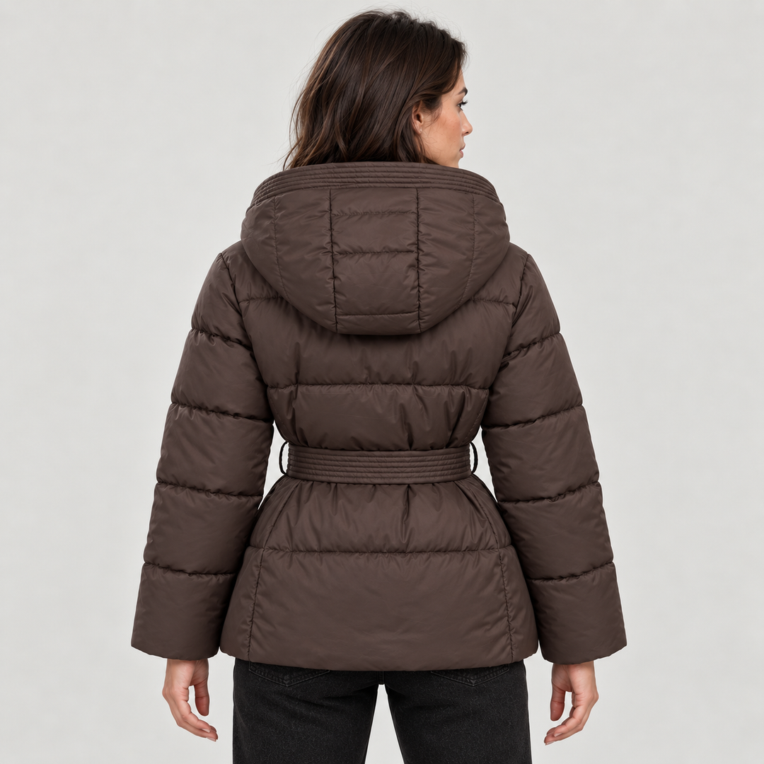 Montarello Women's Jacket Puffer Hooded Belted Quilted Zip