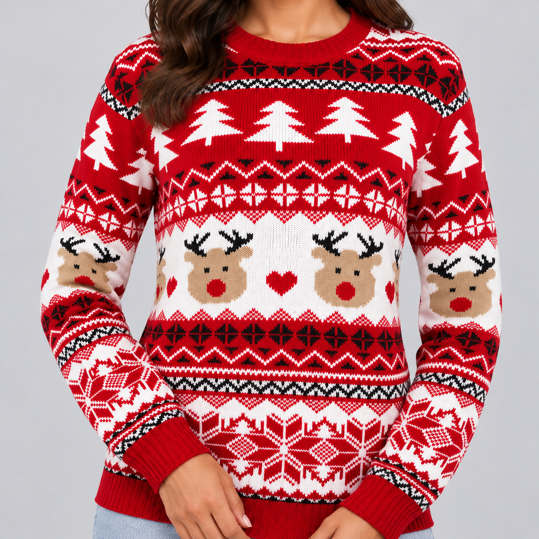 Montarello Women's Christmas Jumper Reindeer Crew Neck Knit