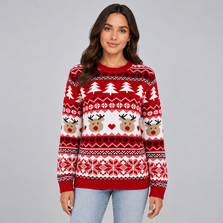 Montarello Women's Christmas Jumper Reindeer Crew Neck Knit
