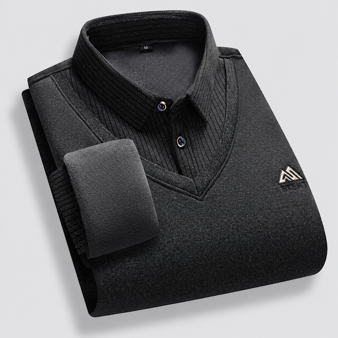 Men's Montarello Polo Sweater with Fleece Lining and Layered Effect