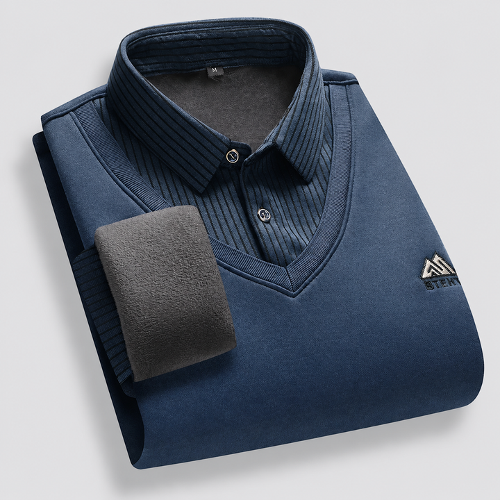 Men's Montarello Polo Sweater with Fleece Lining and Layered Effect