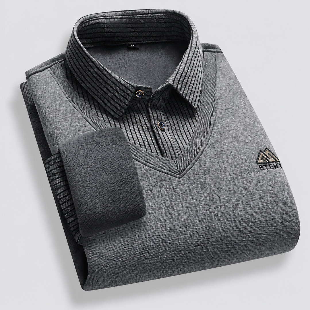 Men's Montarello Polo Sweater with Fleece Lining and Layered Effect