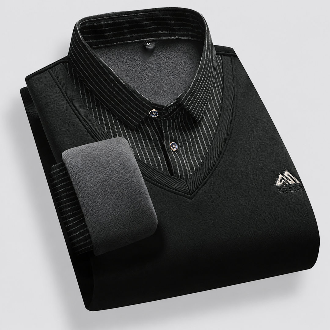 Men's Montarello Polo Sweater with Fleece Lining and Layered Effect