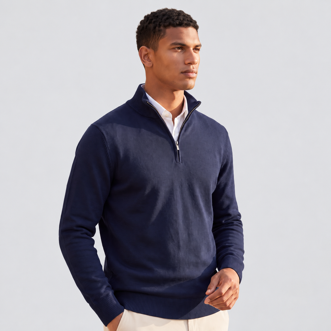 Montarello Men's Knit Pullover with Mock Neck and Quarter-Zip Closure