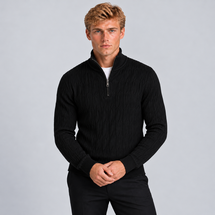 Men's Montarello Textured Quarter Zip Sweater with Funnel Neck