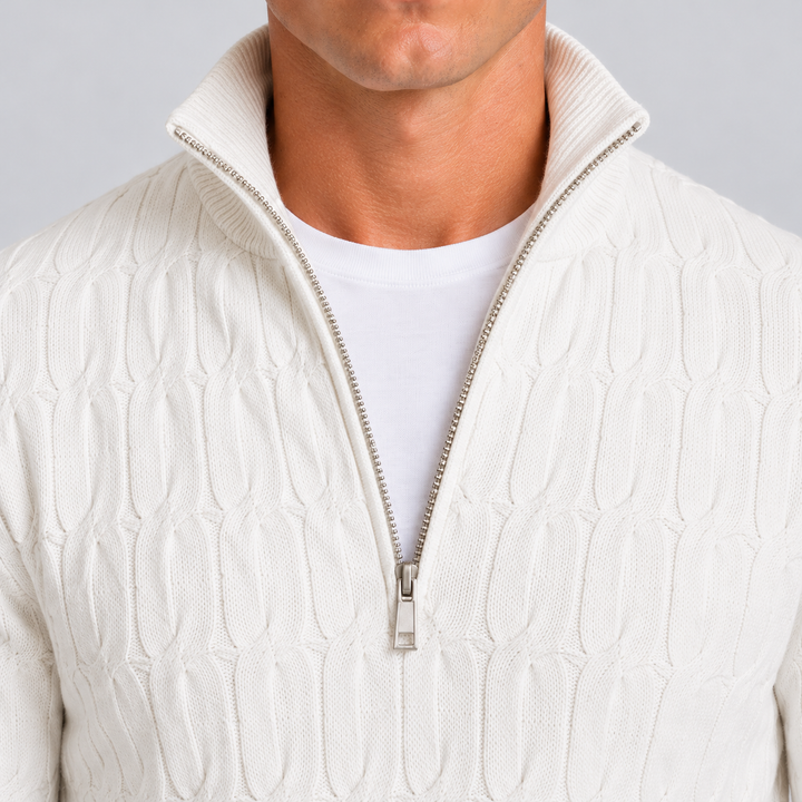 Men's Montarello Textured Quarter Zip Sweater with Funnel Neck