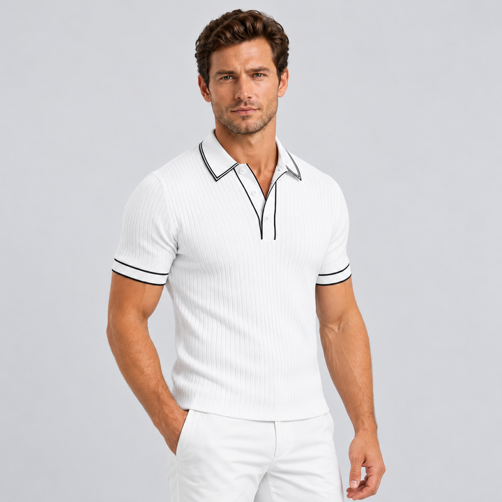 Ribbed Knit Polo with Contrast Trim for Men Montarello