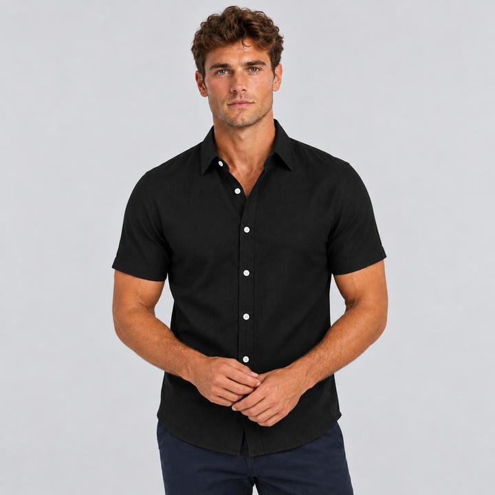 Fitted Short Sleeve Summer Shirt, Linen Look, for Men Montarello