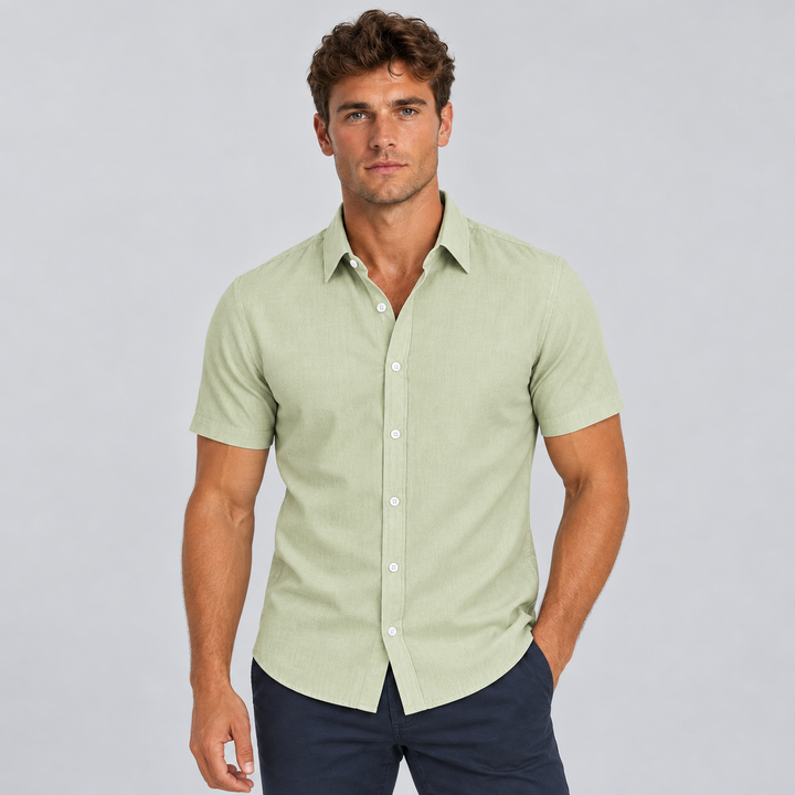 Fitted Short Sleeve Summer Shirt, Linen Look, for Men Montarello