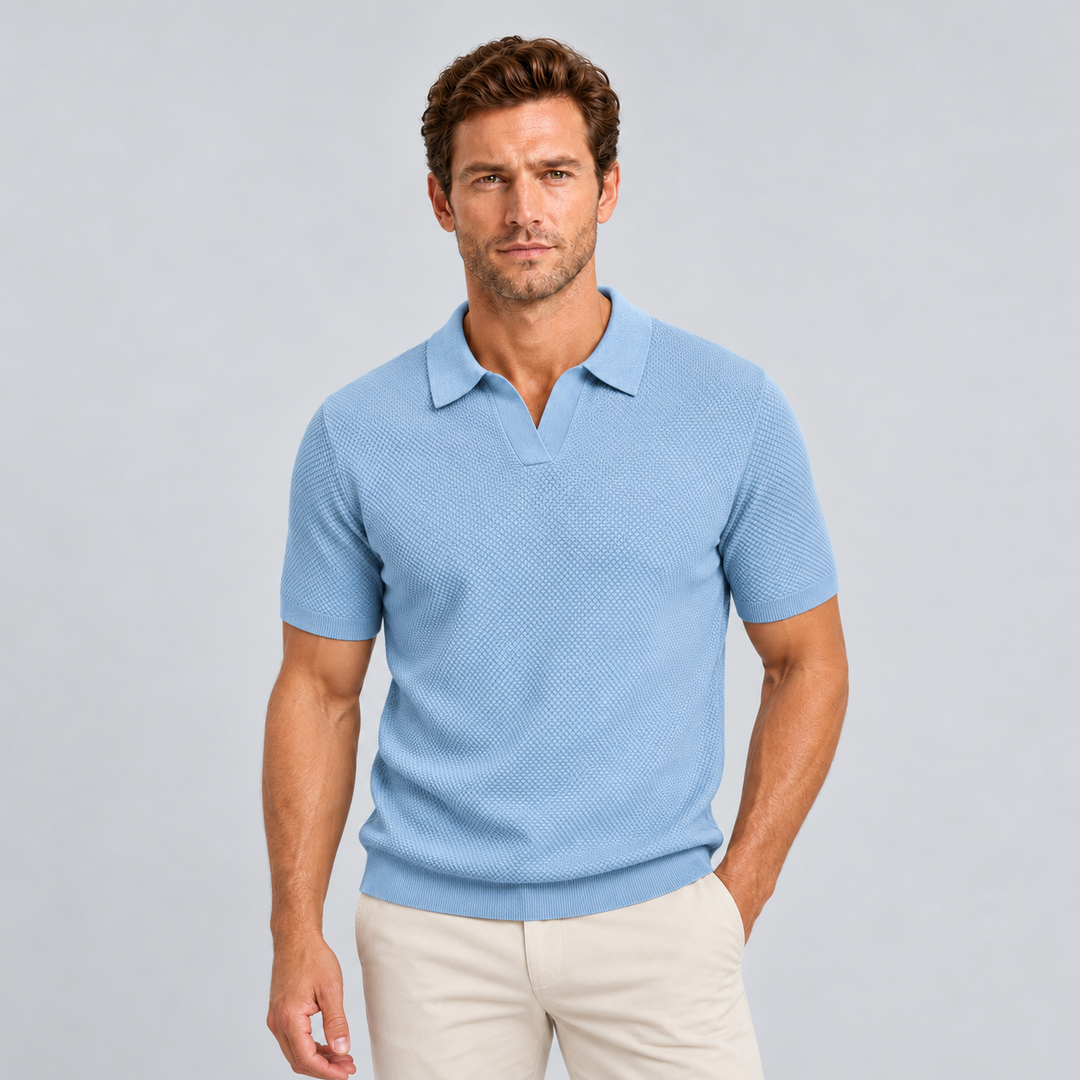 Montarello Textured Knit Polo for Men, Slim Fit and Short Sleeves