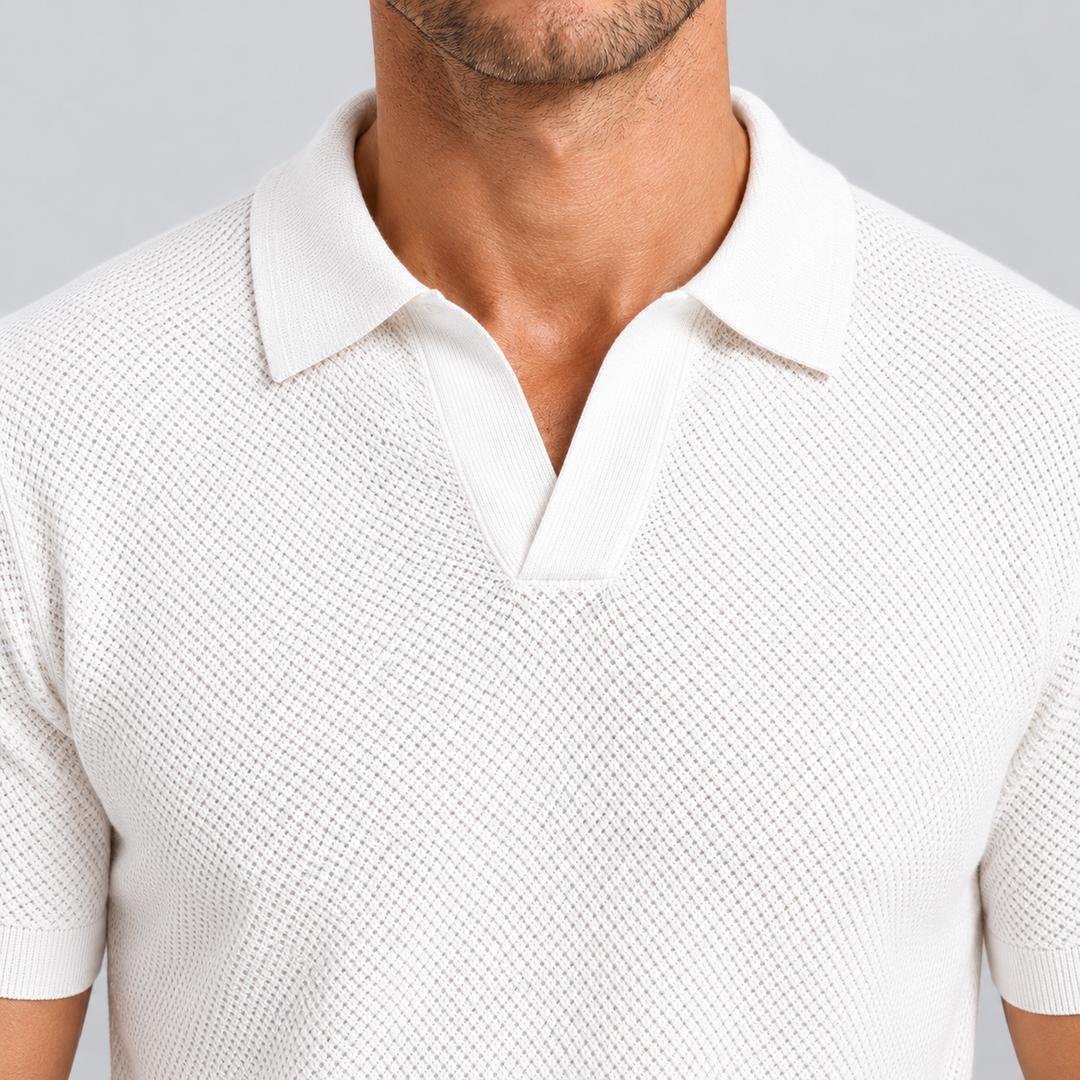 Montarello Textured Knit Polo for Men, Slim Fit and Short Sleeves