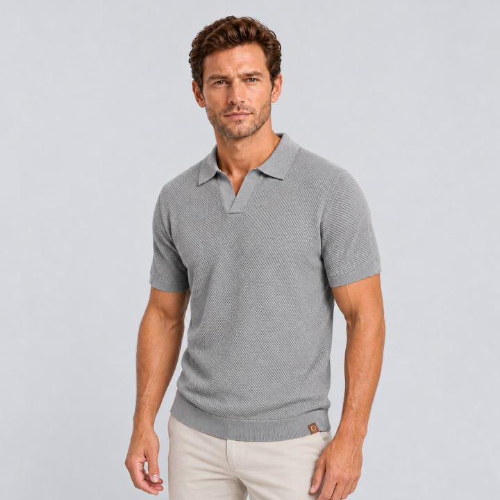 Montarello Textured Knit Polo for Men, Slim Fit and Short Sleeves