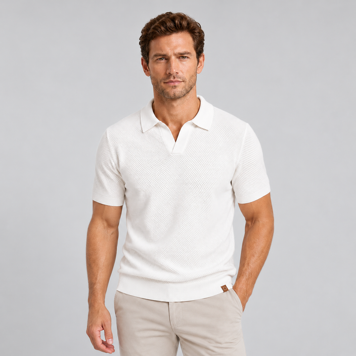 Montarello Textured Knit Polo for Men, Slim Fit and Short Sleeves