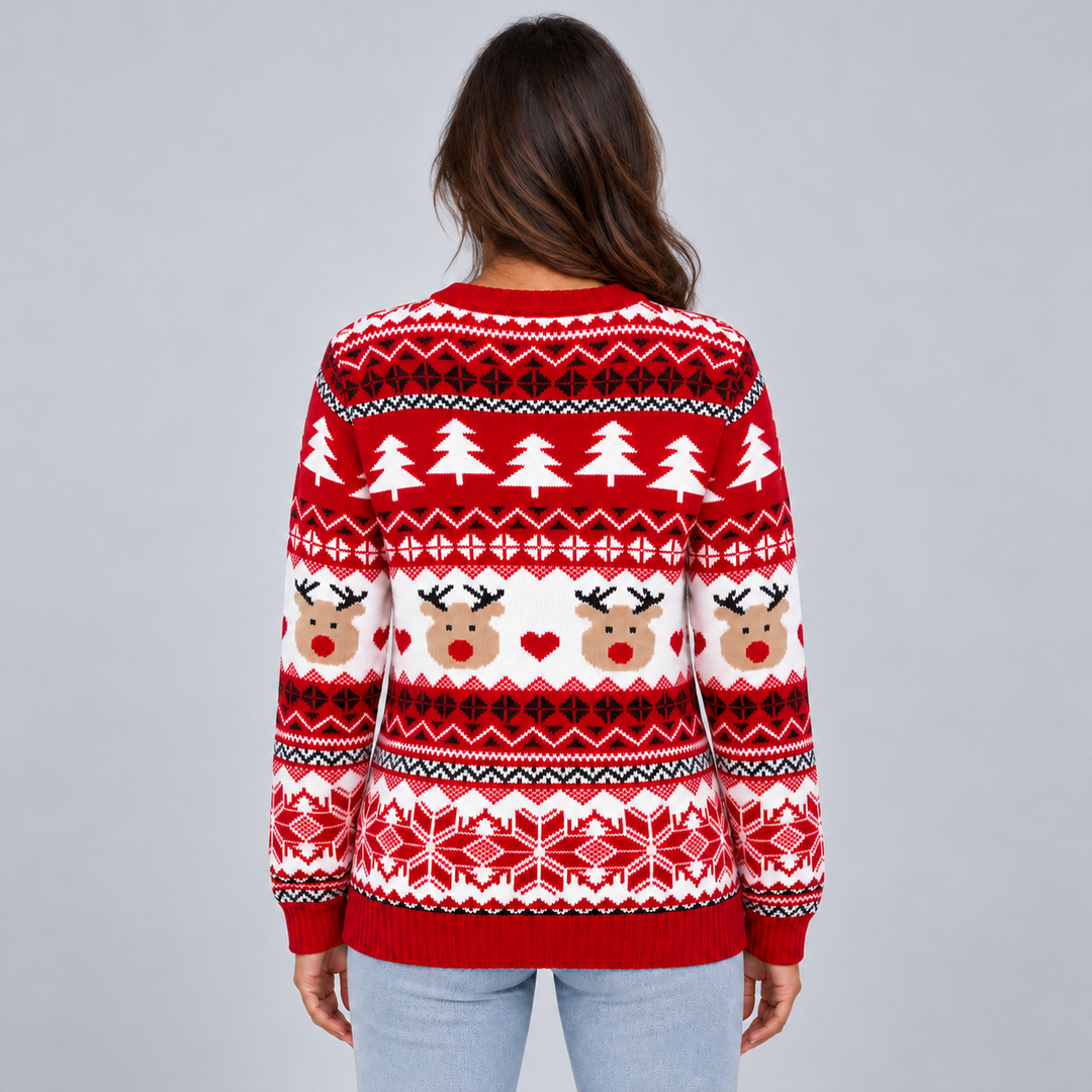 Montarello Women's Christmas Jumper Reindeer Crew Neck Knit
