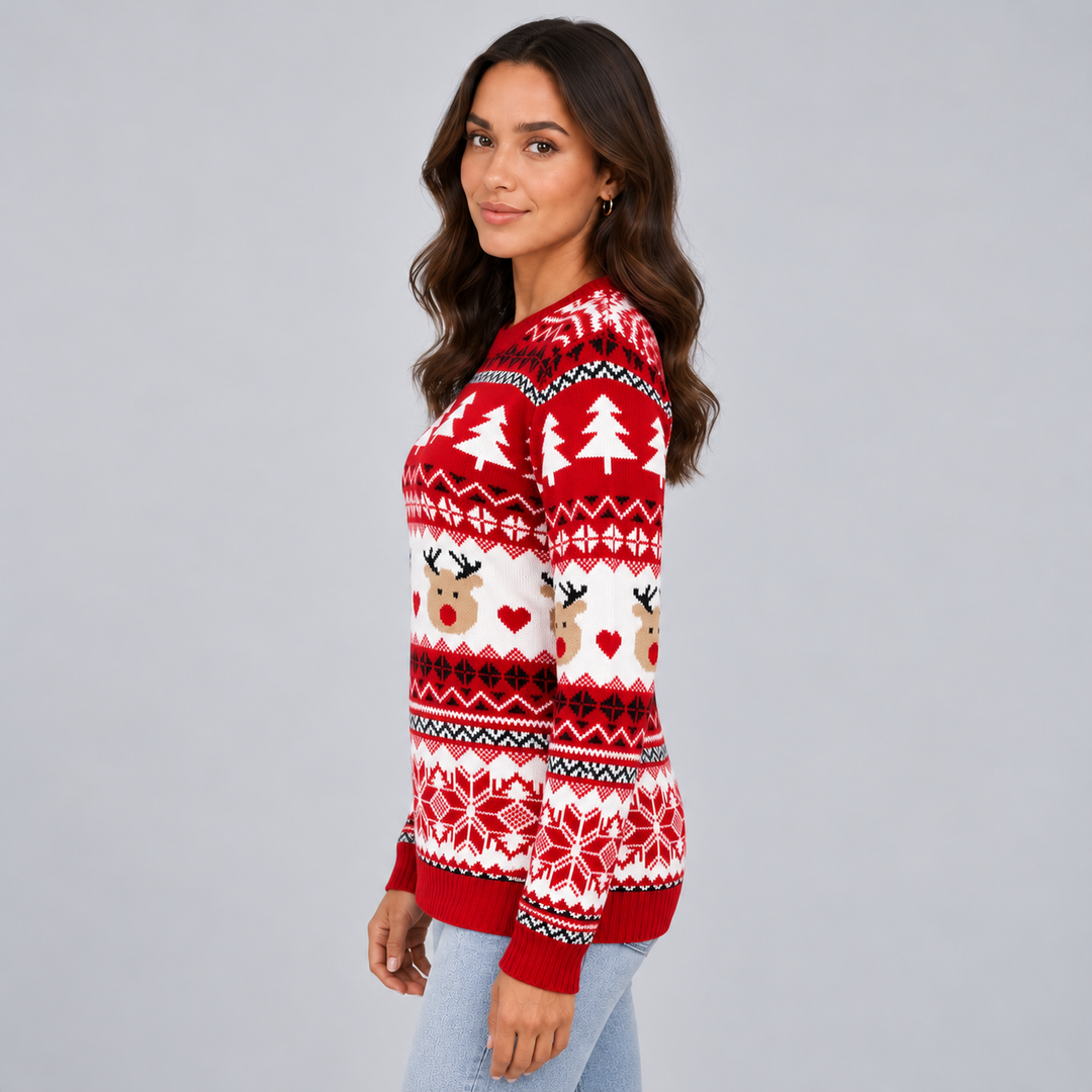 Montarello Women's Christmas Jumper Reindeer Crew Neck Knit