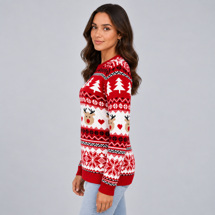 Montarello Women's Christmas Jumper Reindeer Crew Neck Knit