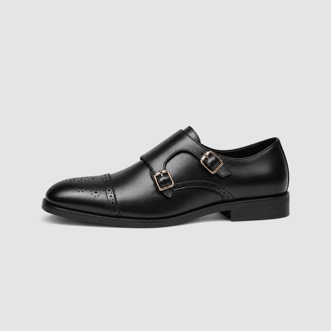 Montarello Men's Dress Shoes, Double Monk Strap, Leather Look