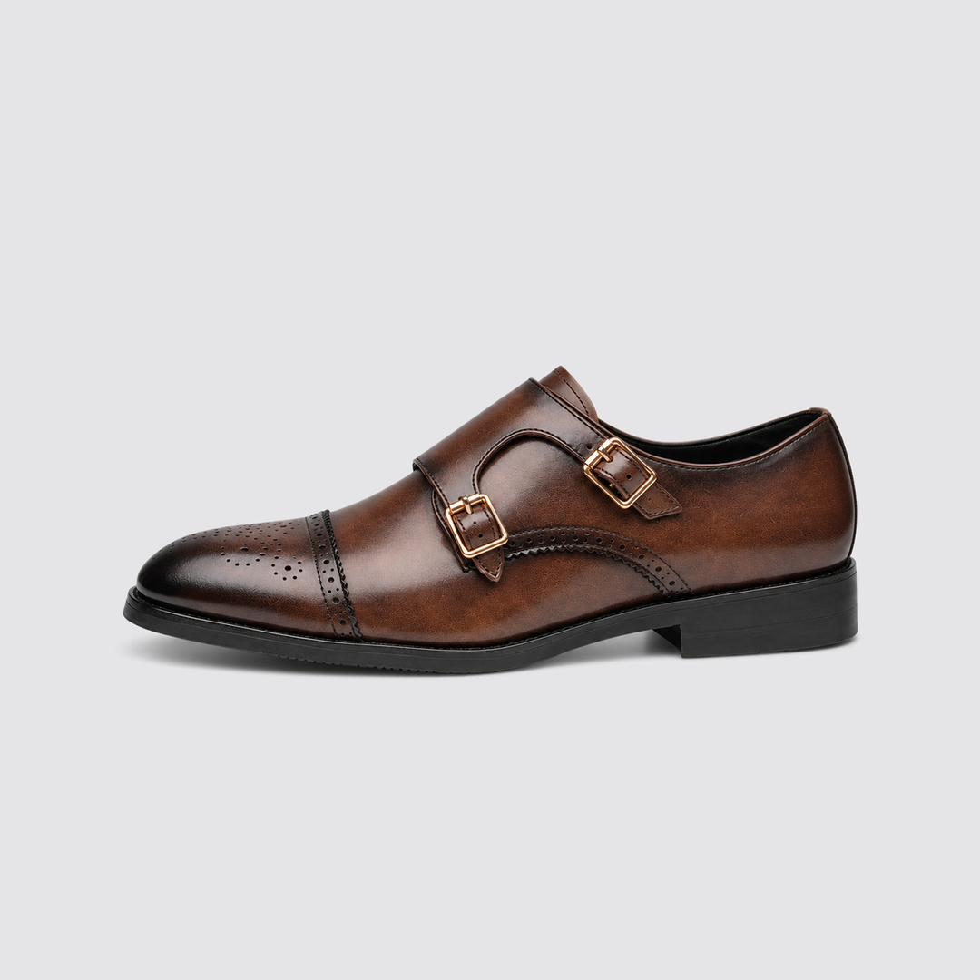 Montarello Men's Dress Shoes, Double Monk Strap, Leather Look