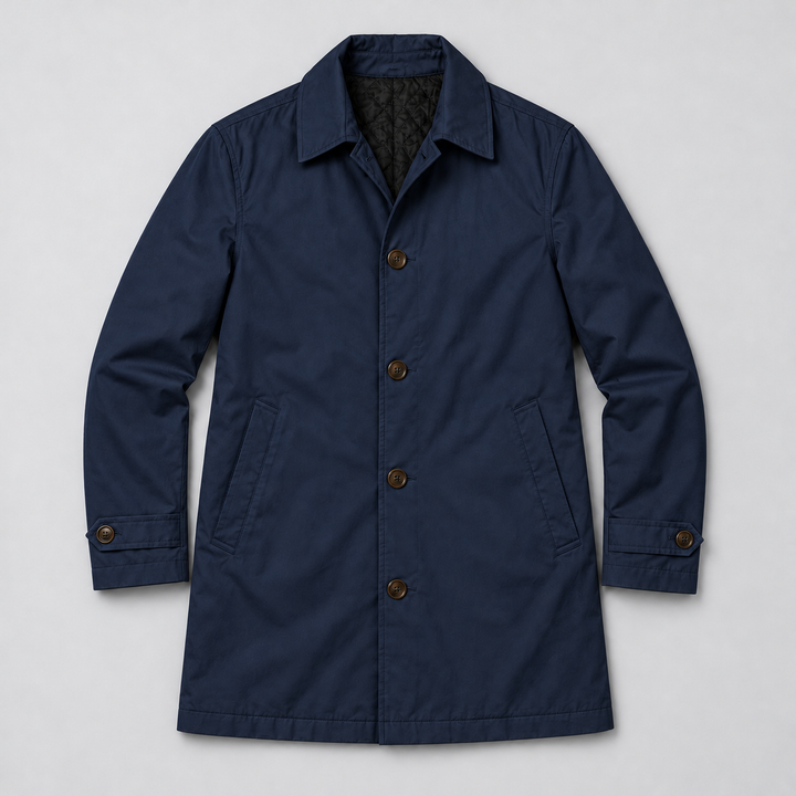 Montarello Men's Coat, Tailored Fit, Long, Buttoned Front