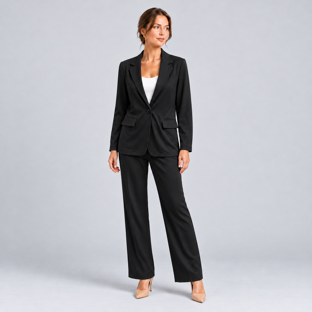 Montarello Women's Tailored Blazer and High-Waist Trouser Suit Set