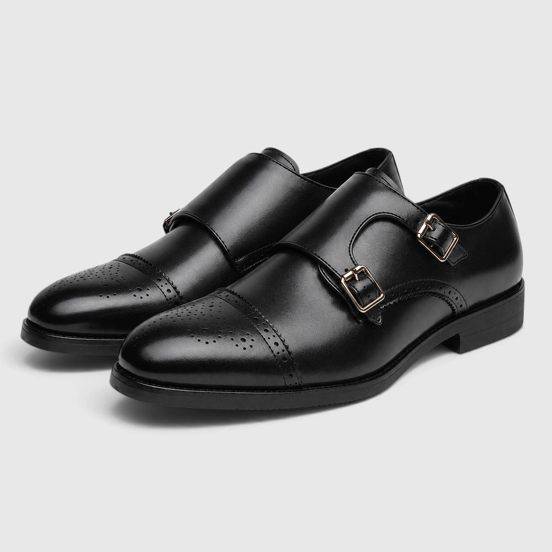 Montarello Men's Dress Shoes, Double Monk Strap, Leather Look