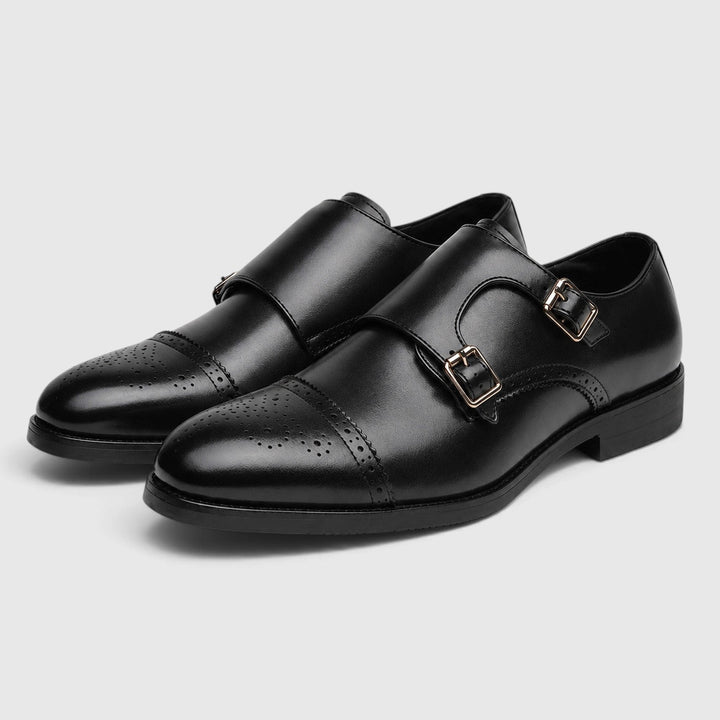Montarello Men's Dress Shoes, Double Monk Strap, Leather Look