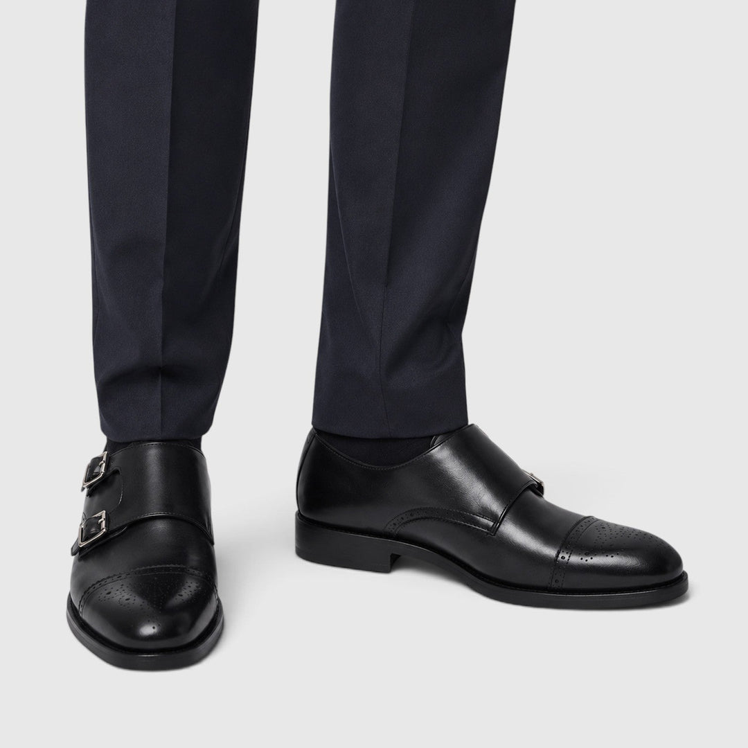 Montarello Men's Dress Shoes, Double Monk Strap, Leather Look