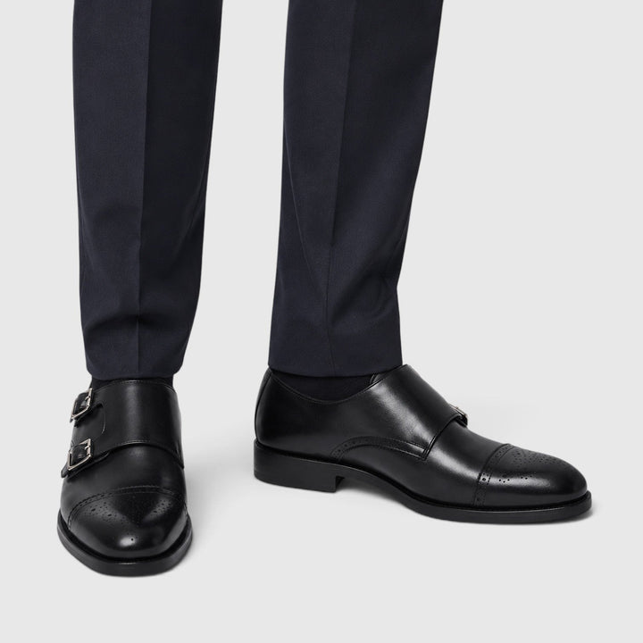 Montarello Men's Dress Shoes, Double Monk Strap, Leather Look