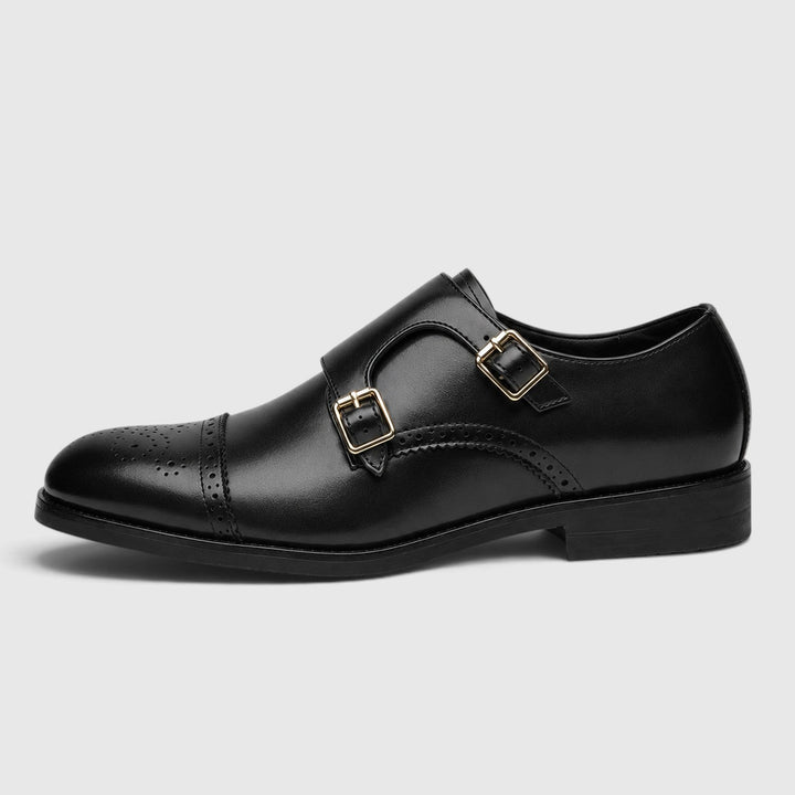 Montarello Men's Dress Shoes, Double Monk Strap, Leather Look