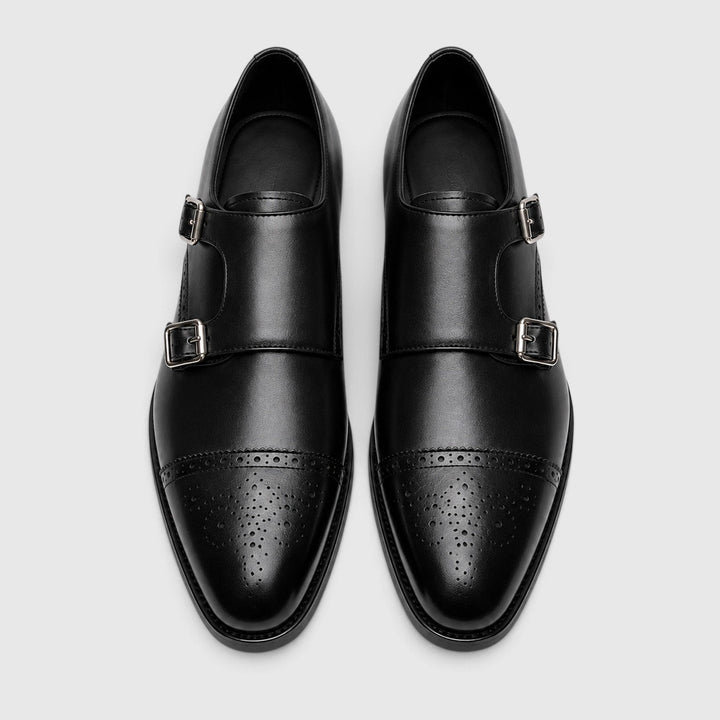 Montarello Men's Dress Shoes, Double Monk Strap, Leather Look