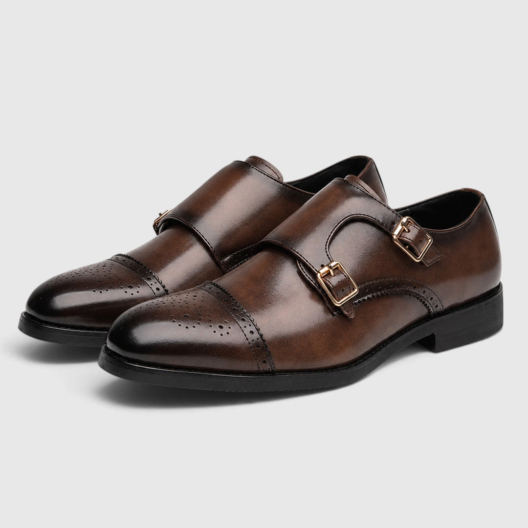 Montarello Men's Dress Shoes, Double Monk Strap, Leather Look