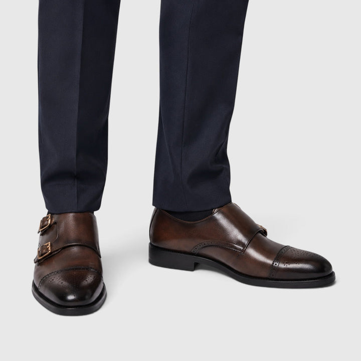 Montarello Men's Dress Shoes, Double Monk Strap, Leather Look